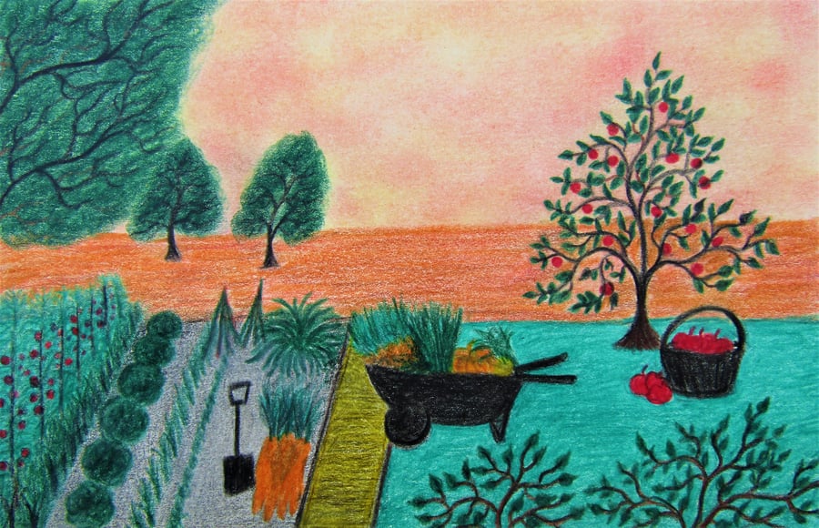 Allotment Card, Vegetables Garden, Harvest Autumn Art, Gardener Greeting Card
