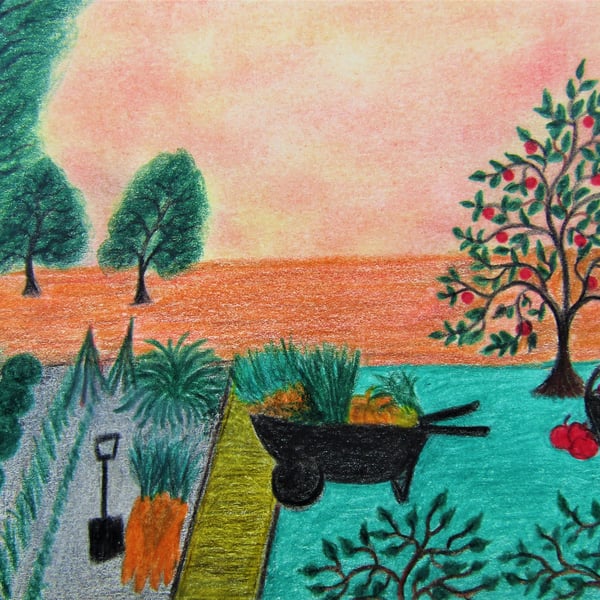 Allotment Card, Vegetables Garden, Harvest Autumn Art, Gardener Greeting Card