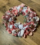 Blush Pink Christmas Candle Wreath – Rose Gold & Frosted Pinecone Table Decor