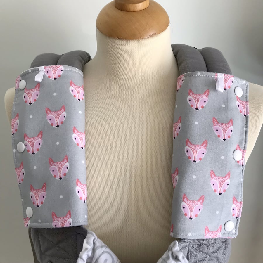 DROOL PADS Strap Covers for ERGO or CUSTOM Baby Carrier in Grey Foxes Fox Fabric