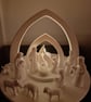 3D Printed White Nativity Scene with LED Tealight Included