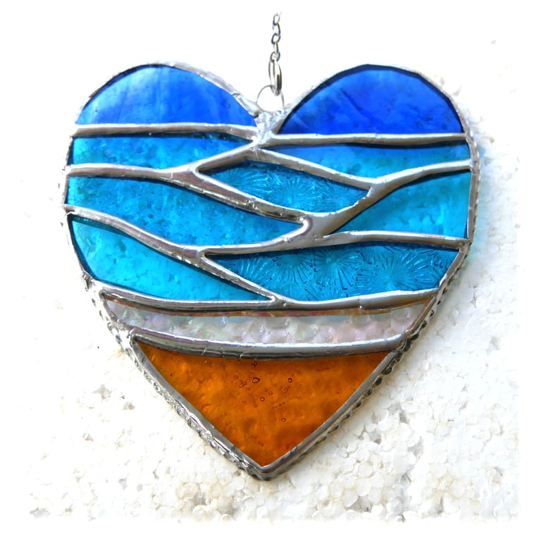 Sea Heart Suncatcher Stained Glass Beach Seaside Blue Sky
