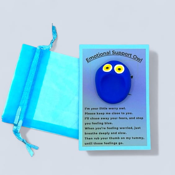Blue Worry Stone Owl - Emotional Support Owl Fidget Stone