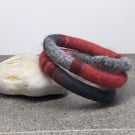 Felted bracelet - red and greys