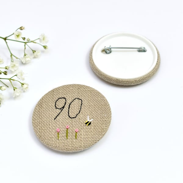 90th birthday badge, 90 badge, 90th birthday pin, birthday age badge