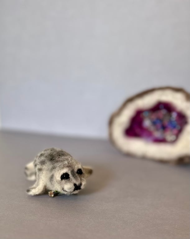 Needle felted Seal brooch