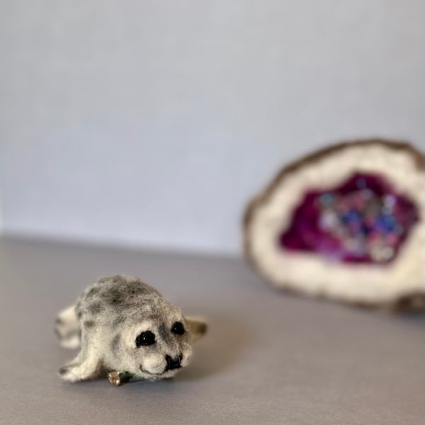 Needle felted Seal brooch
