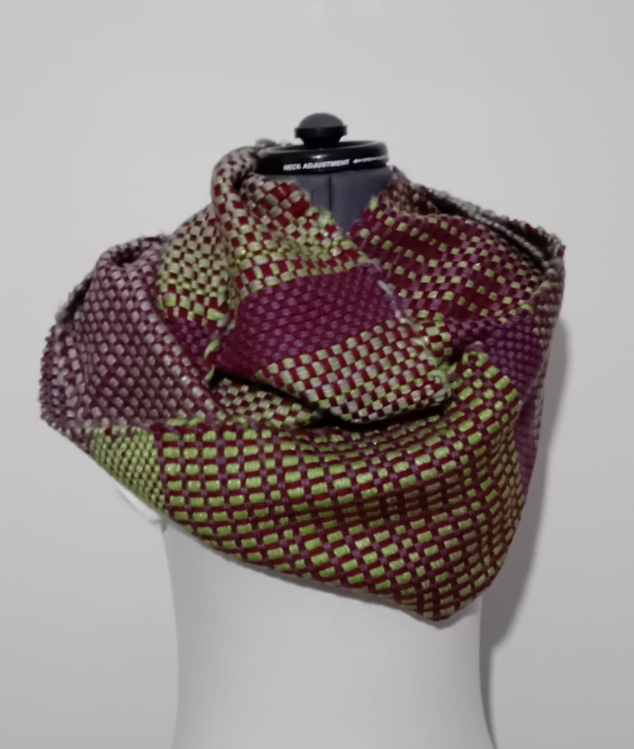 Handwoven Long Infinity Scarf Woven in Hopsack Pattern.