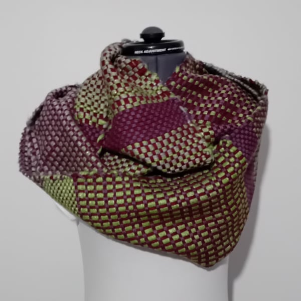Handwoven Long Infinity Scarf Woven in Hopsack Pattern.