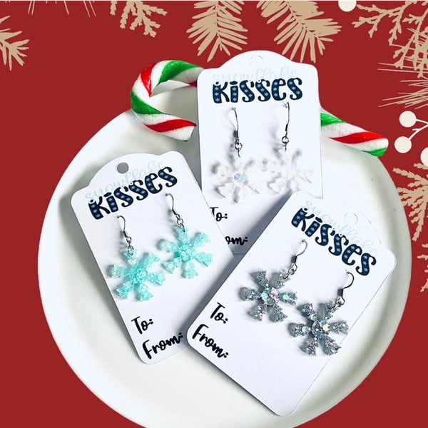 Christmas snowflake drop earrings, Christmas jewellery, stocking filler for her