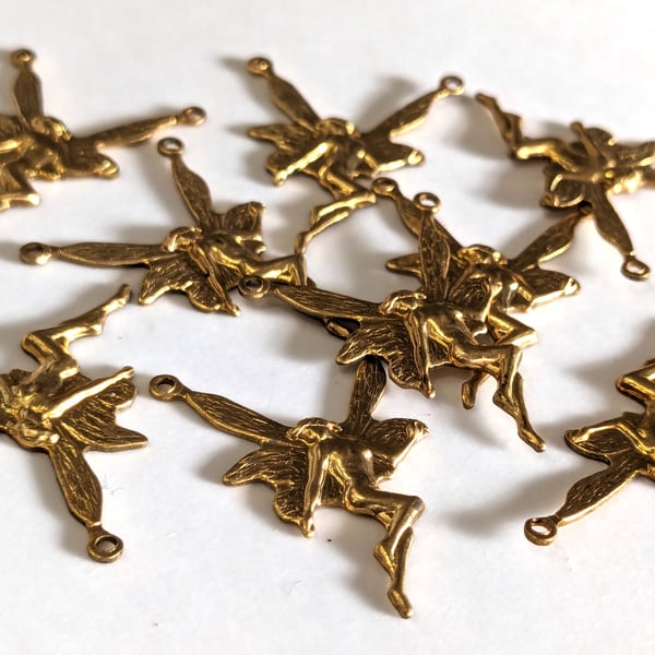 9x Fairy Brass Stampings, Jewellery Making Supplies, Tinkerbell, RB797