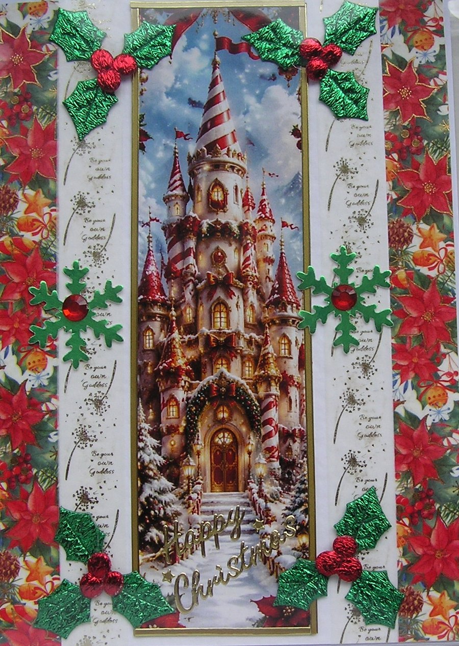 Hand Crafted Decoupage Chistmas Card - Happy Christmas (3399) Fantasy Castle