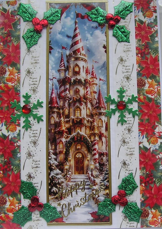 Hand Crafted Decoupage Chistmas Card - Happy Christmas (3399) Fantasy Castle