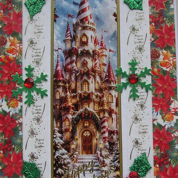 Hand Crafted Decoupage Chistmas Card - Happy Christmas (3399) Fantasy Castle