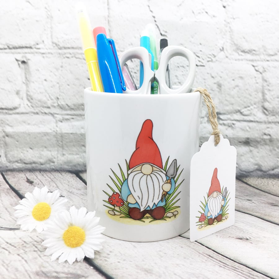 ‘Norm’ the Gardening Gnome Ceramic Pot - Pencil Pot - Toothbrush pot