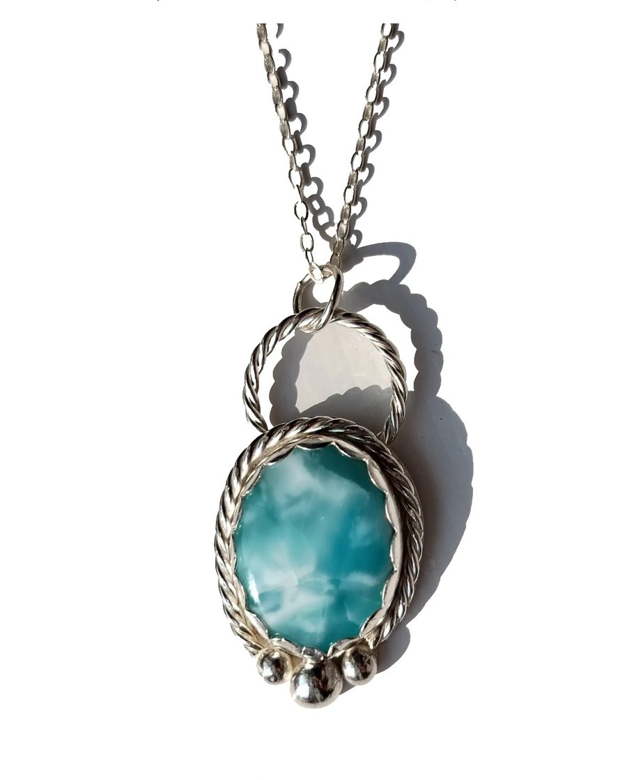 Necklace Silver Larimar Jewellery Gift Ocean Blue Oval Recycled Sterling 925