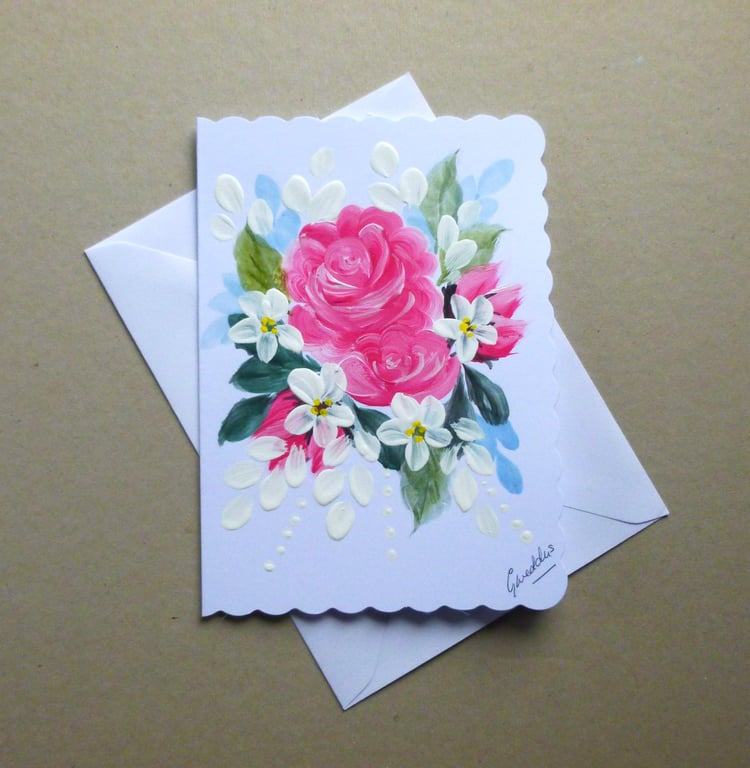hand painted original art floral blank greetings card ( ref FA 70 T1 )