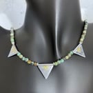 African turquoise necklace with silver and 18ct gold triangle beads
