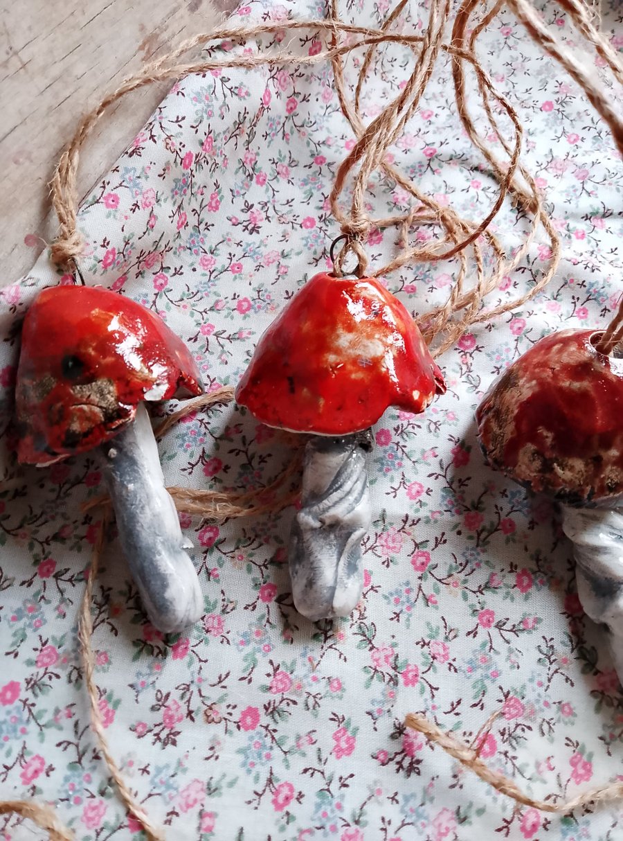 ceramic hanging mushroom dark orange medium