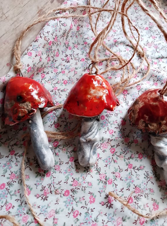 ceramic hanging mushroom dark orange medium