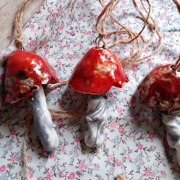 ceramic hanging mushroom dark orange medium