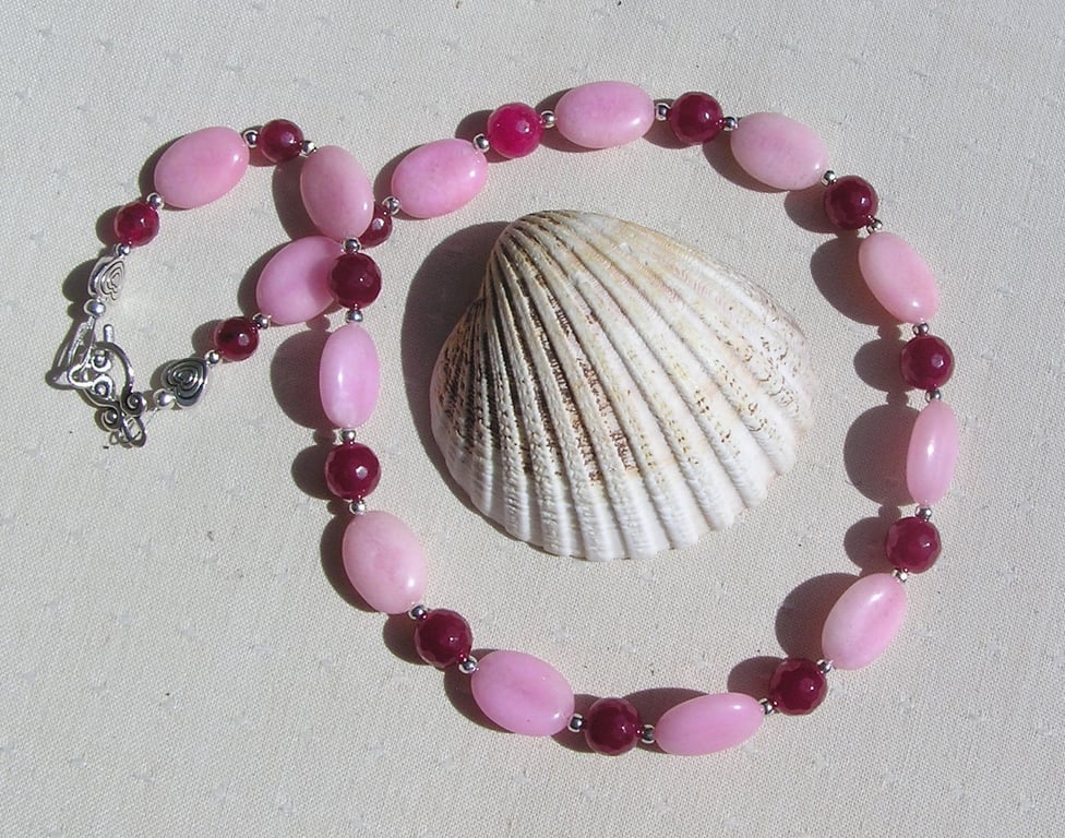 Rose Quartz & Natural Pink Ruby Gemstone Beaded Statement Necklace "Rosie"