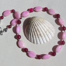 Rose Quartz & Natural Pink Ruby Gemstone Beaded Statement Necklace "Rosie"