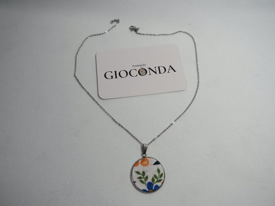 Hand Crafted Pretty Pendant - Made Using Liberty Print Fabric 