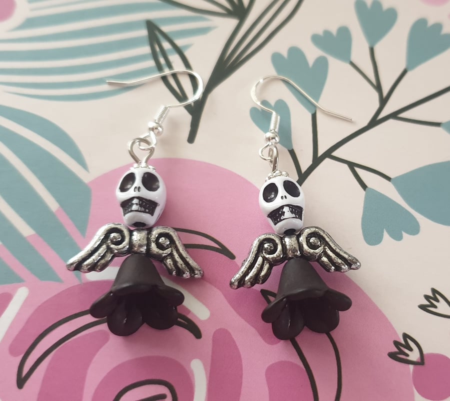 Spooky skull angel earrings
