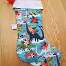 Dinosaur themed cotton fabric Christmas stocking