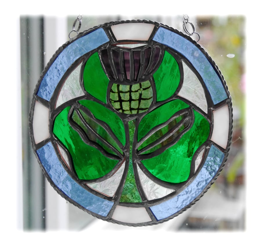 RESERVED Shamrock Thistle Suncatcher Stained Glass Irish Scottish 