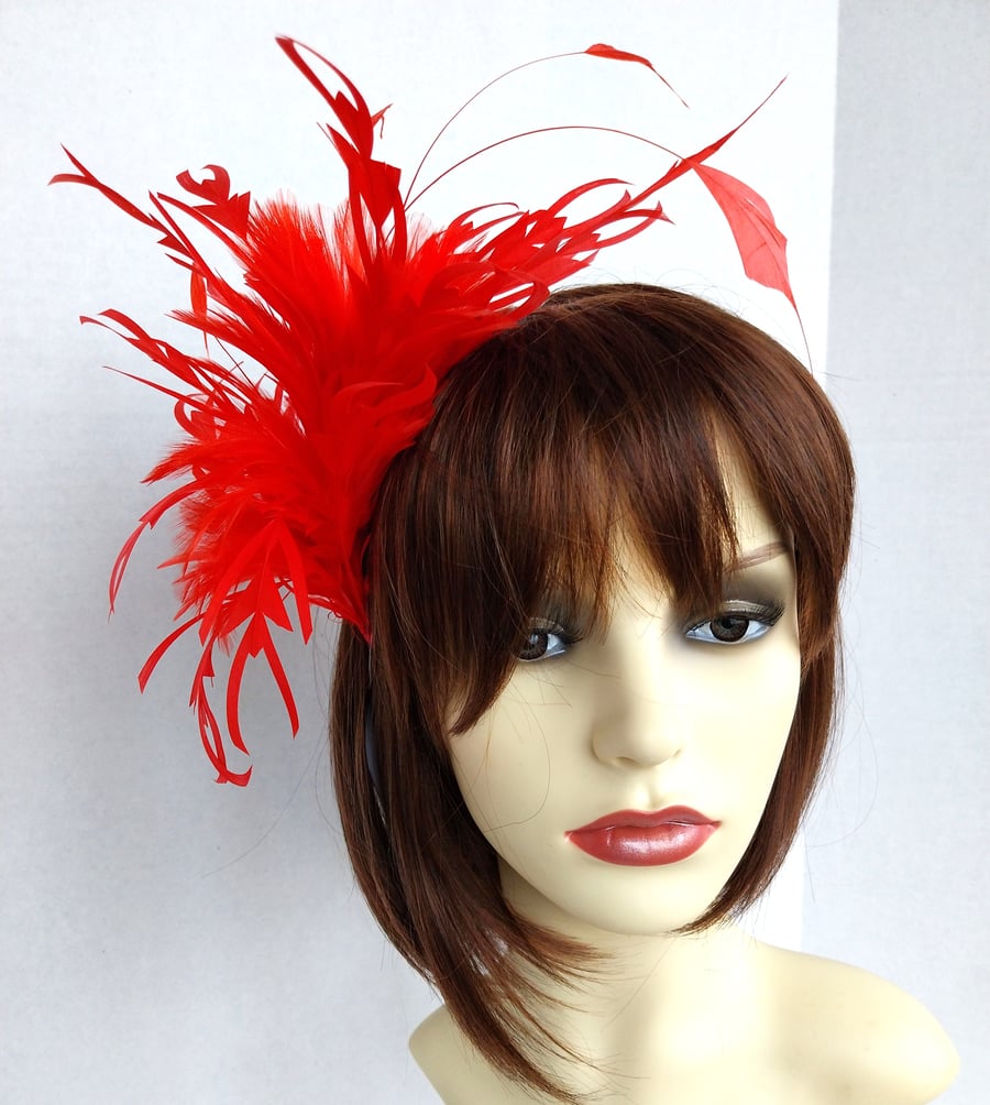Rachel Red feather fascinator