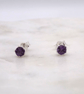 African Amethyst Facet 4mm Gemstone 6 Prong Facet Sterling Silver Stud Earrings. - Image 1