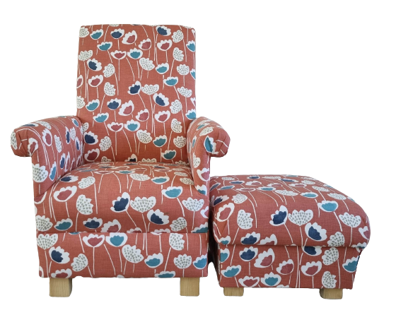 Prestigious Clara Coral Reef Fabric Adult Chair & Footstool Orange Armchair