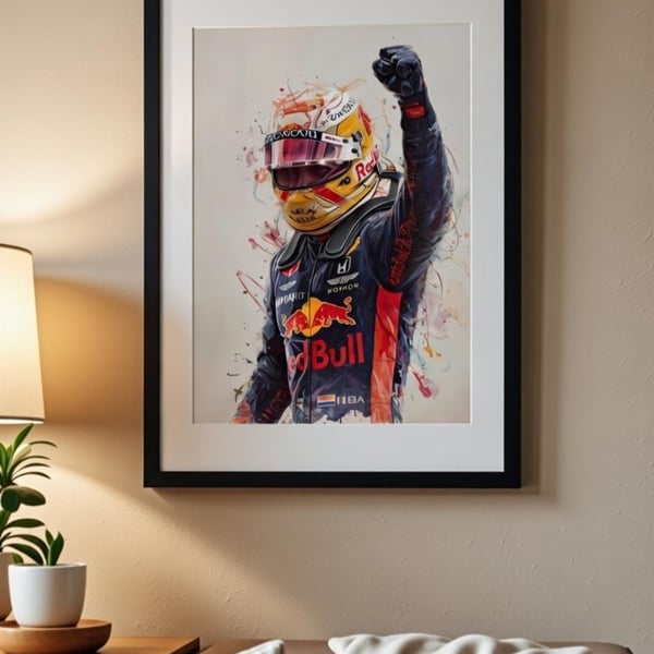 Max Verstappen Red Bull Poster Watercolour Splatter F1 Art Print (A3, Unframed)