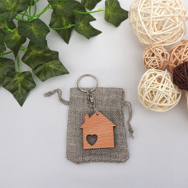 Home Wood Keychain with Gift Bag