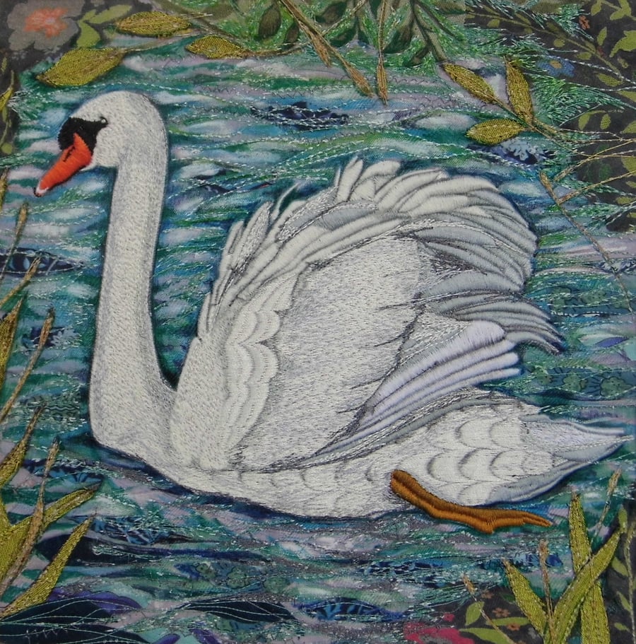 'White Swan'  Original Embroidery Collage