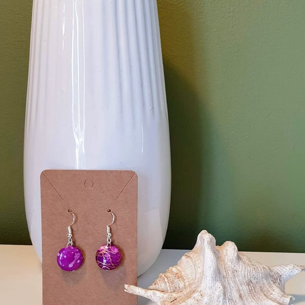 Purple Patterned Bead Drop Earrings