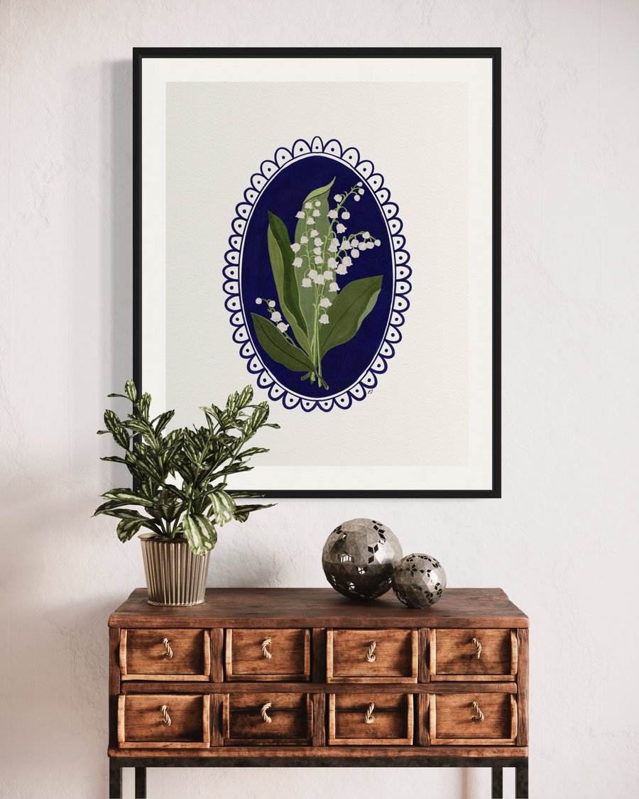 Lily of the Valley Botanical Illustration Art Print, Floral Wall Art
