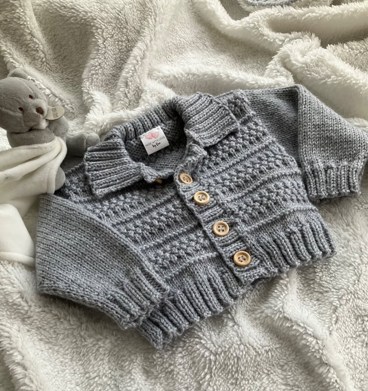 Hand knitted 'Oliver' Baby Boy's Cardigan (0-6 months)