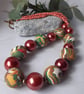  Statement necklace in mustard, red and sage polymer clay - Image 3