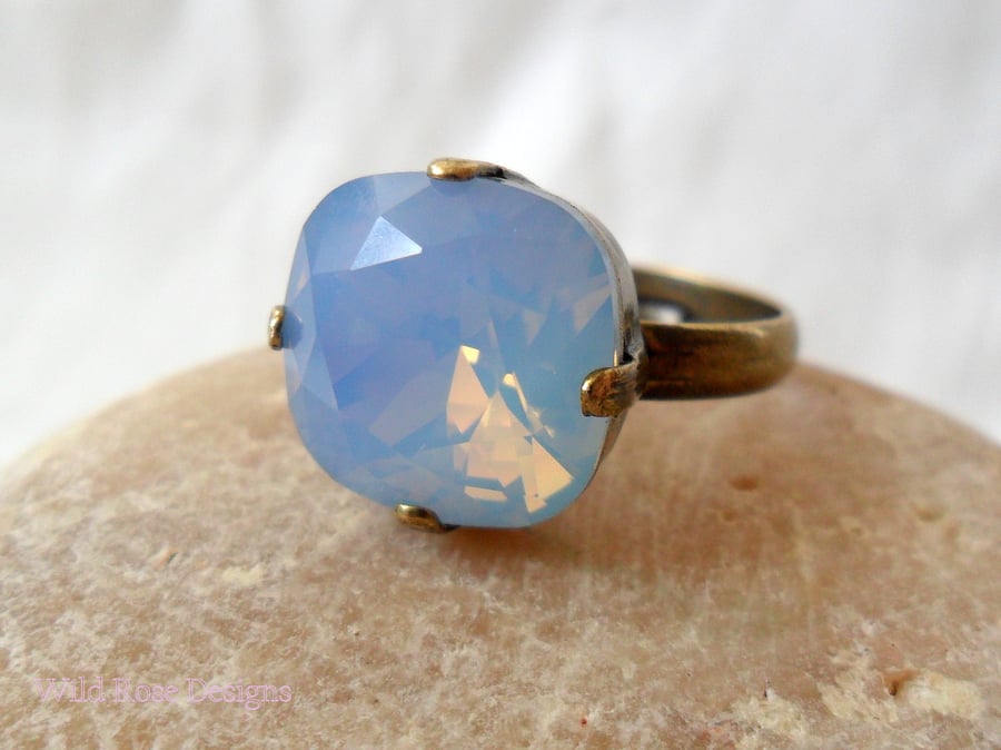 Square Swarovski opal ring