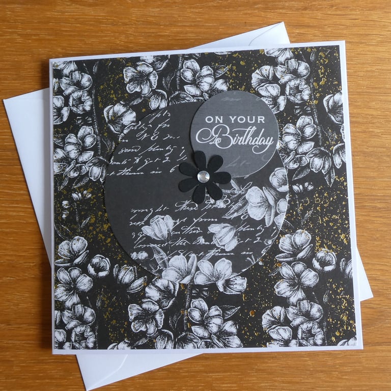 Birthday Card - Monchrome Floral - Have A Wonderful Birthday