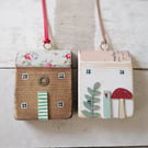 Set of 2 Wooden House Hanging Decorations