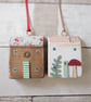 Set of 2 Wooden House Hanging Decorations