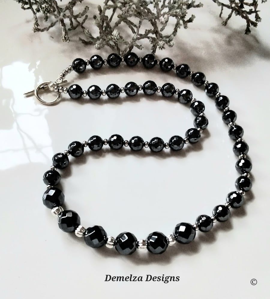 Faceted Gun Metal Grey Heamotite Necklace ONE OFF