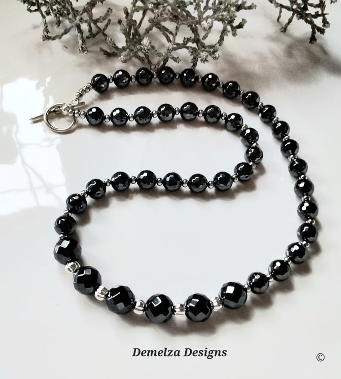 Faceted Gun Metal Grey Heamotite Necklace ONE OFF