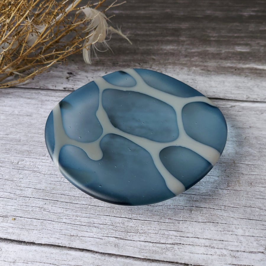 Deep Blue Fused Glass Dish, sea glass inspired