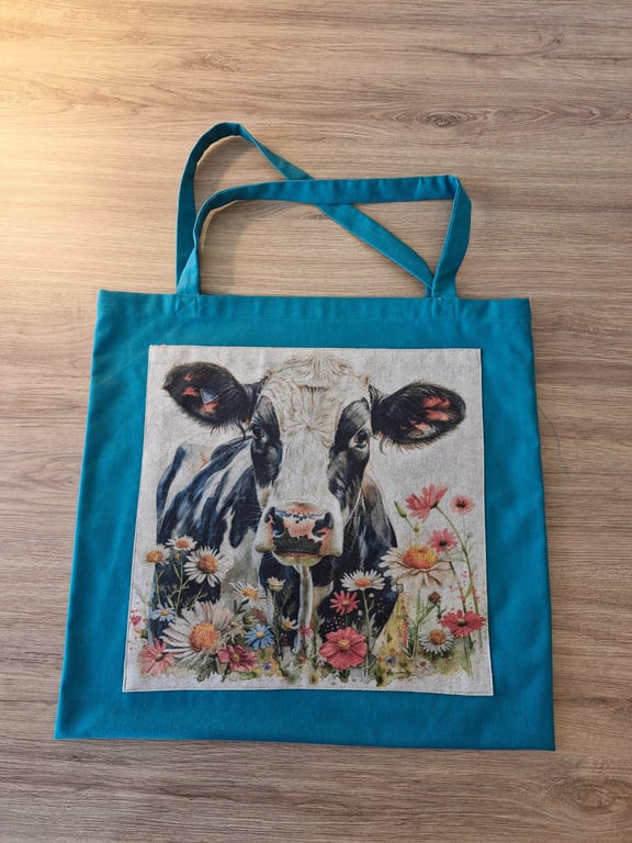 Handmade green cow tote bag 