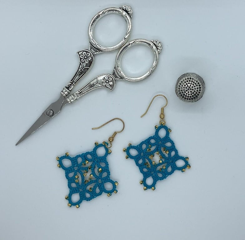 Tatted Turquoise Lace Earrings